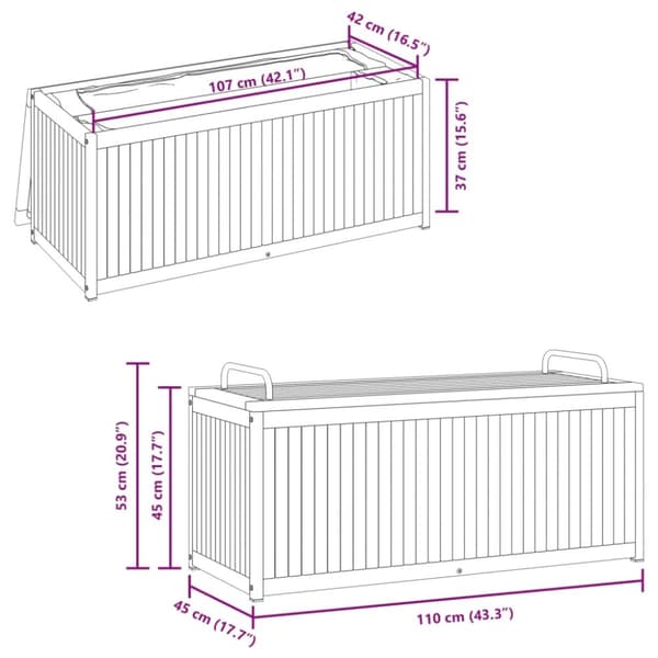 vidaXL Putekasse 110x45x42/53 cm heltre akasie og stål