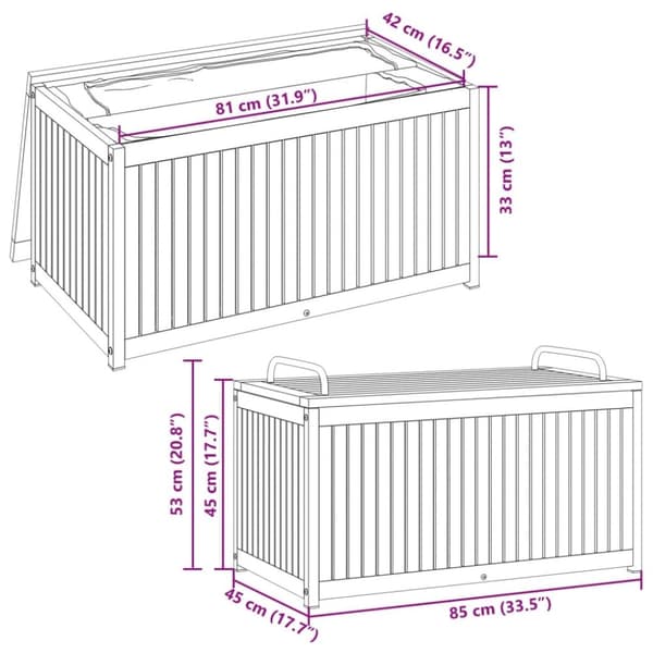 vidaXL Dynbox för trädgården 85x45x45/53 cm massiv akacia och stål