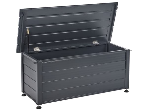 Hyndeboks Mørkegrå Aluminium 100 cm Vandtæt Opbevaringsboks Udendørs Opbevaring til Hynder Opbevaringscontainer til Altan Isoleret Hyndekasse