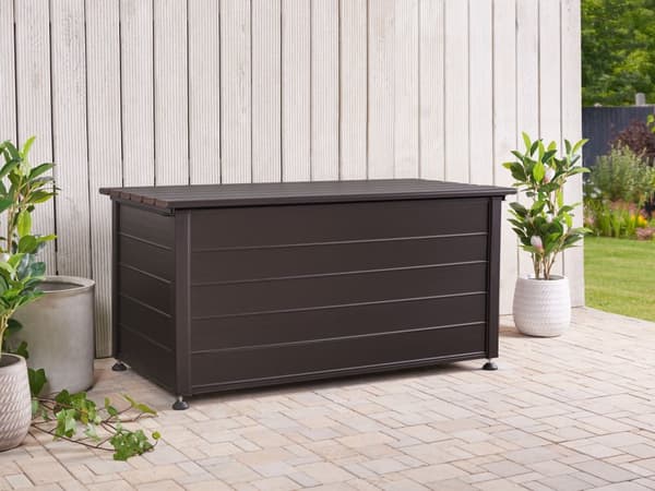 Putekasse Mørkebrun Aluminium 123 x 60 cm 330 L Vind- og vanntett Oppbevaringsboks Hageutstyr Utemøbler