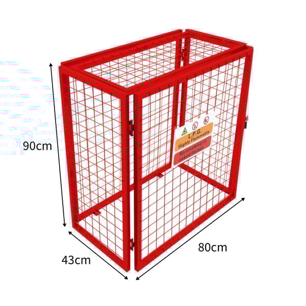 Fällbar gasflaskhållare | RÖD | Optimal säkerhet och ventilation | Slitstarkt stålnät | 2 hänglås med 2 nycklar ingår | Kompakt och vikbar design.