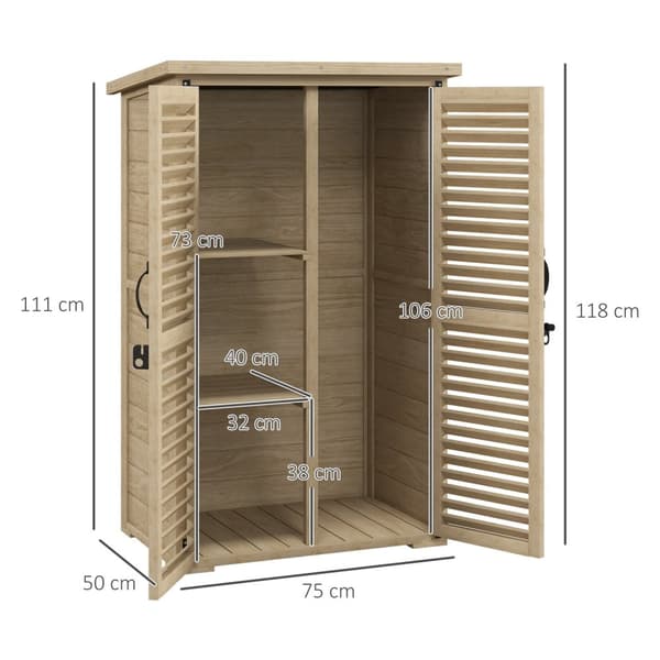 Rootz Wood Garden Capboard Tool Shed - Garden Storage - Outdoor Shed - UV & Moisture Resistant - 75 x 50 x 118 cm