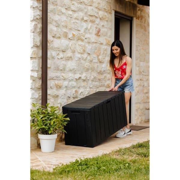 Trädgårdskista / KETER robust och låsbar bänk i resin 270L 117,5x45x56 cm antracitgrå