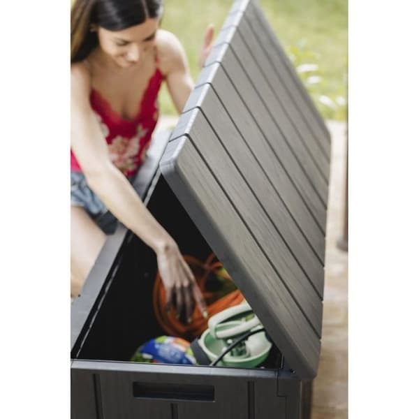 Trädgårdskista / KETER robust och låsbar bänk i resin 270L 117,5x45x56 cm antracitgrå