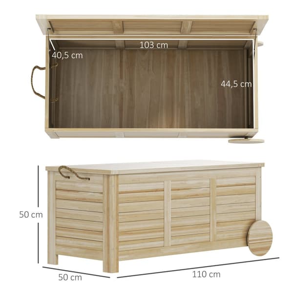 Rootz 185L udendørs opbevaringsboks - Vejrbestandig arrangør - Træbryst - Siddepladser - 110 x 50 x 50 cm