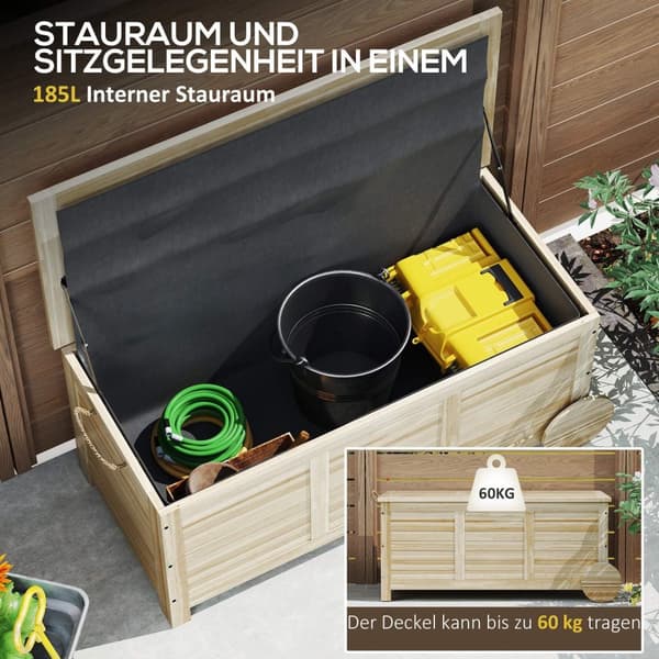 Rootz 185L udendørs opbevaringsboks - Vejrbestandig arrangør - Træbryst - Siddepladser - 110 x 50 x 50 cm