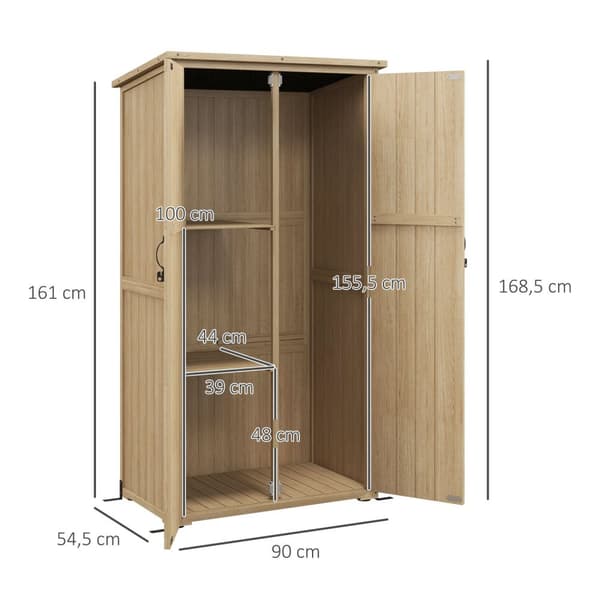 Rootz Garden Cabinet - Opbevaring af udendørs værktøj - Vejrbestandig skur - UV & fugtighedsbestandig - 90L x 54,5b x 161/168,5h cm