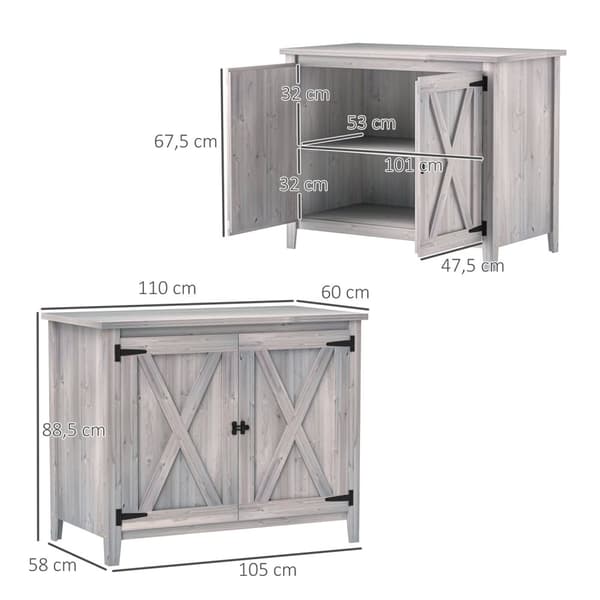 Rootz Wooden Garden Cabinet - Udendørs opbevaringsenhed - Vejrbestandigt værktøjsskur - Barn Design - Grå - 110 cm x 60 cm x 88,5 cm