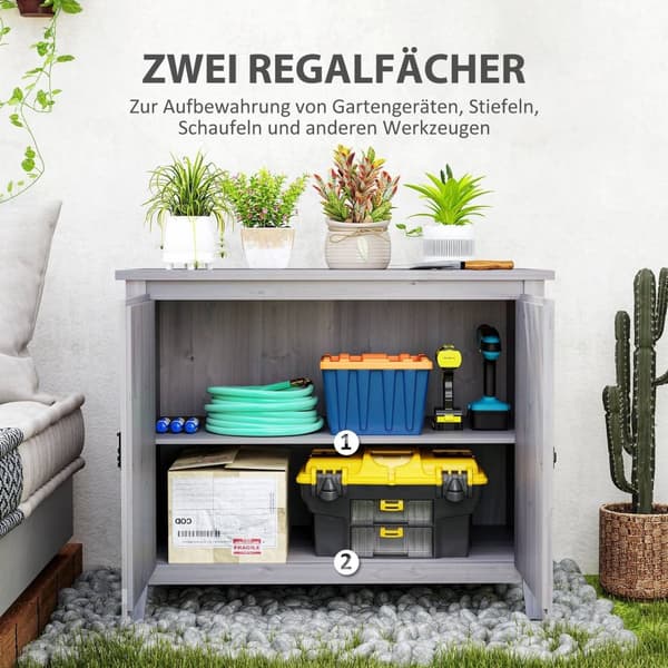 Rootz Wooden Garden Cabinet - Udendørs opbevaringsenhed - Vejrbestandigt værktøjsskur - Barn Design - Grå - 110 cm x 60 cm x 88,5 cm