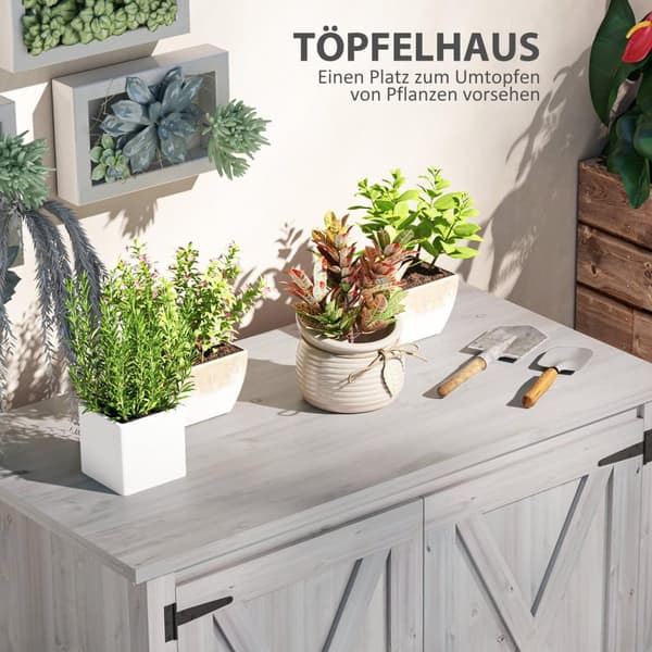 Rootz Wooden Garden Cabinet - Udendørs opbevaringsenhed - Vejrbestandigt værktøjsskur - Barn Design - Grå - 110 cm x 60 cm x 88,5 cm