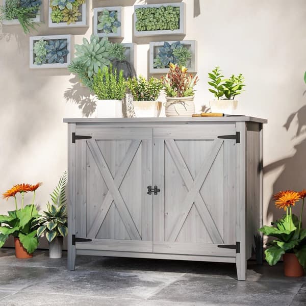 Rootz Wooden Garden Cabinet - Udendørs opbevaringsenhed - Vejrbestandigt værktøjsskur - Barn Design - Grå - 110 cm x 60 cm x 88,5 cm