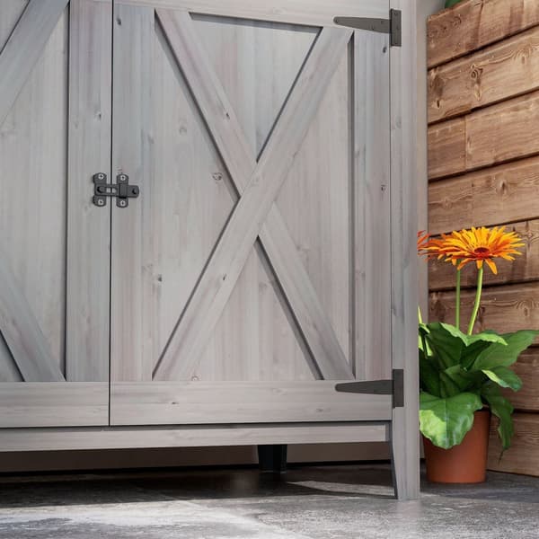 Rootz Wooden Garden Cabinet - Udendørs opbevaringsenhed - Vejrbestandigt værktøjsskur - Barn Design - Grå - 110 cm x 60 cm x 88,5 cm