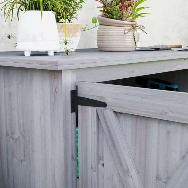 Rootz Wooden Garden Cabinet - Udendørs opbevaringsenhed - Vejrbestandigt værktøjsskur - Barn Design - Grå - 110 cm x 60 cm x 88,5 cm