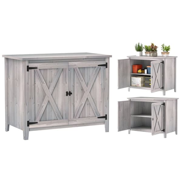 Rootz Wooden Garden Cabinet - Udendørs opbevaringsenhed - Vejrbestandigt værktøjsskur - Barn Design - Grå - 110 cm x 60 cm x 88,5 cm