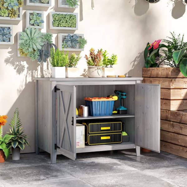 Rootz Wooden Garden Cabinet - Udendørs opbevaringsenhed - Vejrbestandigt værktøjsskur - Barn Design - Grå - 110 cm x 60 cm x 88,5 cm
