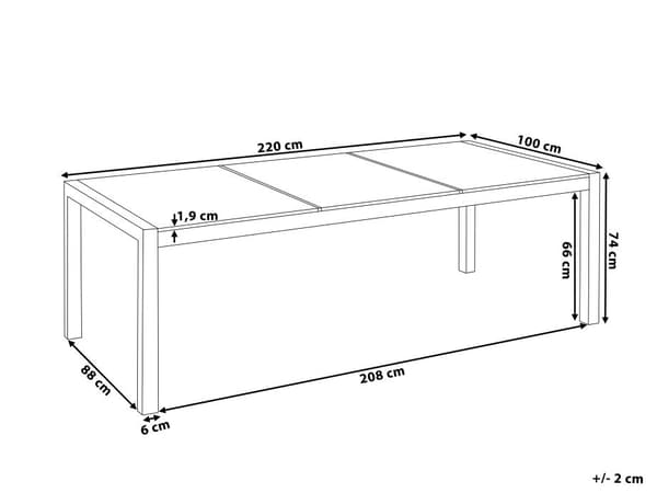 8-sits Utomhus Trädgårdsbord 220 x 100 x 74 cm med Bordsskiva i Grå och Silver Färg och Ben av Rostrfitt Stål