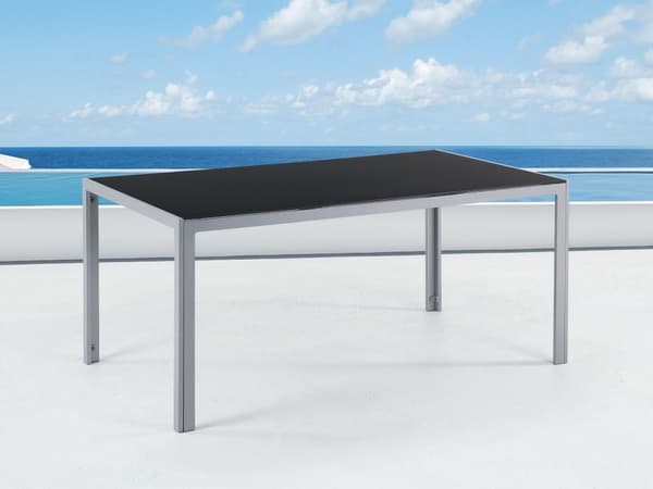 Trädgårdsbord i Svart Färg med Bordsskiva av Härdat Glas och Grå Aluminiumram 160 x 90 cm