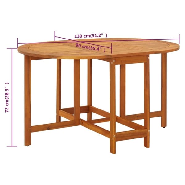 vidaXL Puutarhapöytä 130x90x72 cm täysi akaasiapuu