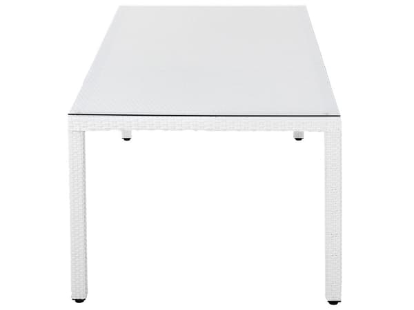 Trädgårdsbord Vitt Konstrotting Härdad Glasskiva 220 x 100 cm 8 Platser Rektangulärt