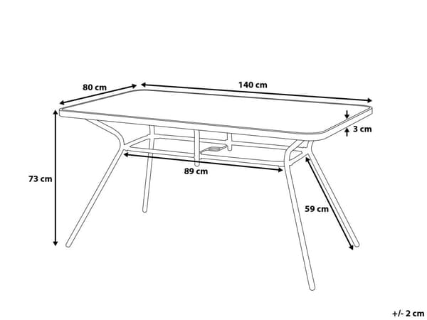 Puutarhapöytä musta 140 x 73 x 80 cm teräs karkaistu lasitaso 6 hengelle suorakulmio