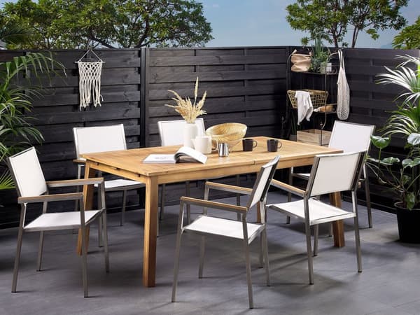 Puutarhapöytä vaalea 180/240 x 75 x 100 cm akaasia jatkettava 6-8 hengelle suorakulmio