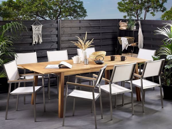 Puutarhapöytä vaalea 180/240 x 75 x 100 cm akaasia jatkettava 6-8 hengelle suorakulmio