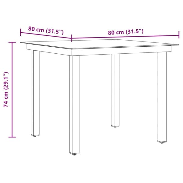 vidaXL havebord glas aluminium 80 x 80 x 74 cm sort