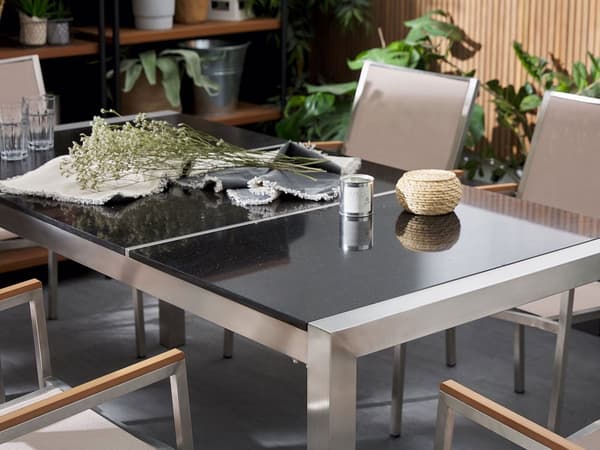 Puutarhapöytä musta 180 x 90 x 74 cm rosteri 3-osainen graniittitaso 6 hengelle