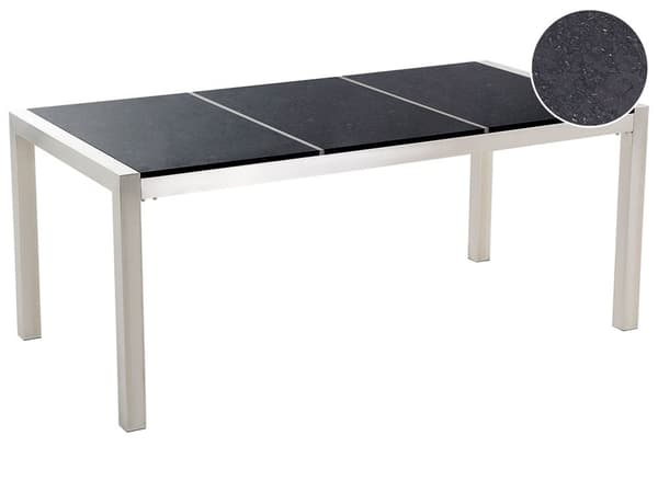 Puutarhapöytä musta 180 x 90 x 74 cm rosteri 3-osainen graniittitaso 6 hengelle