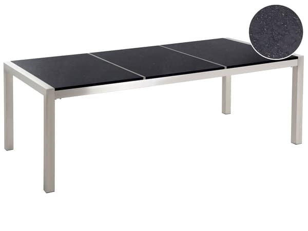 Have Spisebordssæt Sort og Sølv Granitbordplade Stål Ben Udendørs Modstandsdygtig 8 Personers 220 x 100 x 74 cm