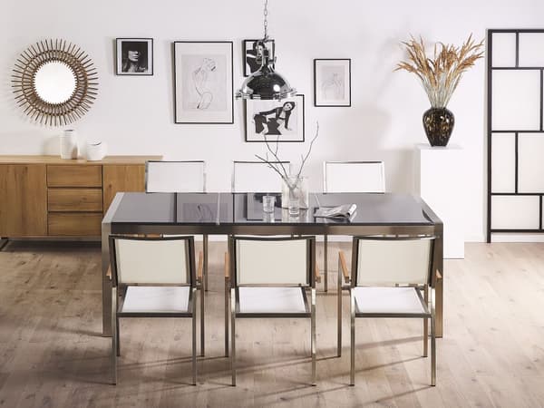 Have Spisebordssæt Grå og Sølv Granitbordplade Stål Ben Udendørs Modstandsdygtig 8 personers 220 x 100 x 74 cm