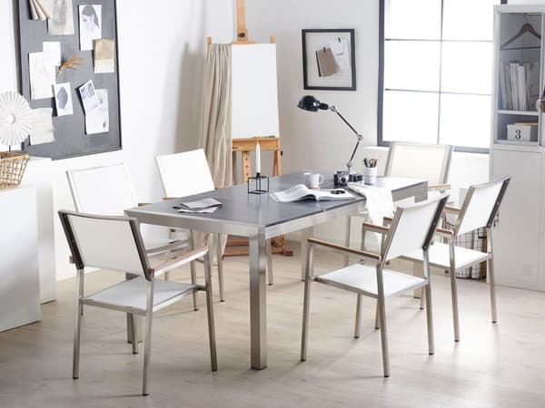 Have Spisebordssæt Grå og Sølv Granitbordplade Stål Ben Udendørs Modstandsdygtig 6 Personers 180 x 90 x 74 cm