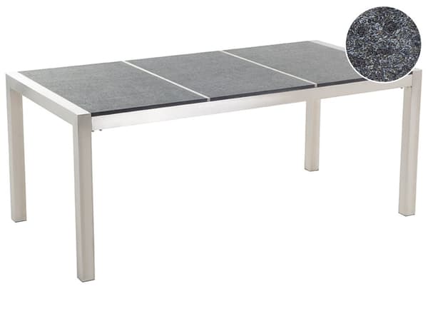 Have Spisebordssæt Grå og Sølv Granitbordplade Stål Ben Udendørs Modstandsdygtig 6 Personers 180 x 90 x 74 cm