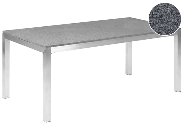 Havespisebord Grå og Sølv Granit Bordplade Rustfri Stål Ben Udendørs Modstandsdygtig 6 Personer 180 x 90 x 74 cm