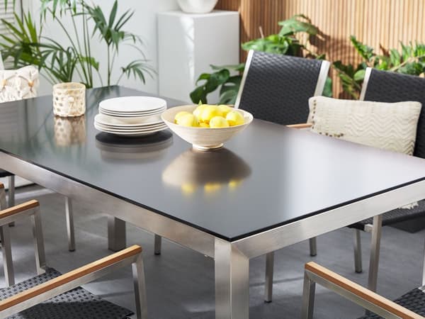 Have Spisebordssæt Sort og Sølv Granitbordplade Stål Ben Udendørs Modstandsdygtig 6 Personers 180 x 90 x 74 cm