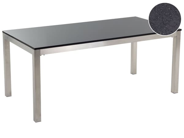 Have Spisebordssæt Sort og Sølv Granitbordplade Stål Ben Udendørs Modstandsdygtig 6 Personers 180 x 90 x 74 cm
