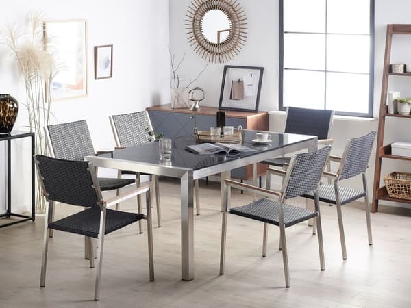Have Spisebordssæt Grå og Sølv Granitbordplade Stål Ben Udendørs Modstandsdygtig 6 Personers 180 x 90 x 74 cm