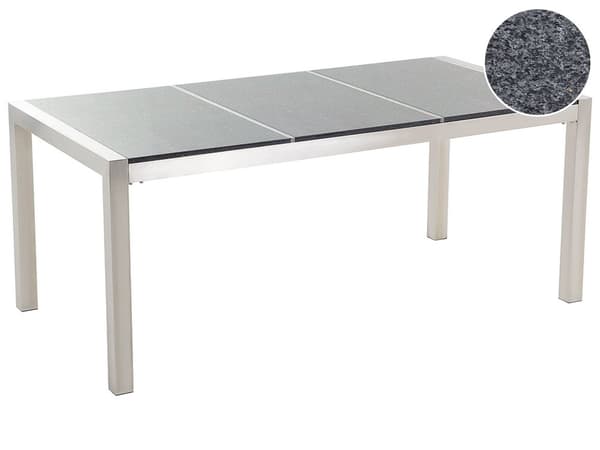 Have Spisebordssæt Grå og Sølv Granitbordplade Stål Ben Udendørs Modstandsdygtig 6 Personers 180 x 90 x 74 cm