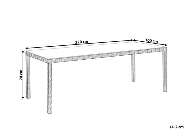 Havespisebord Hvid Imiteret Rattan Plade af Hærdet Glas 220 cm 100 cm 8 Personers Rektangulær