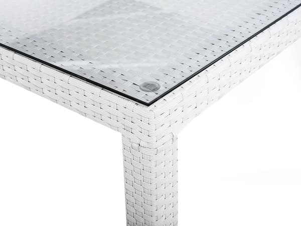 Havespisebord Hvid Imiteret Rattan Plade af Hærdet Glas 220 cm 100 cm 8 Personers Rektangulær