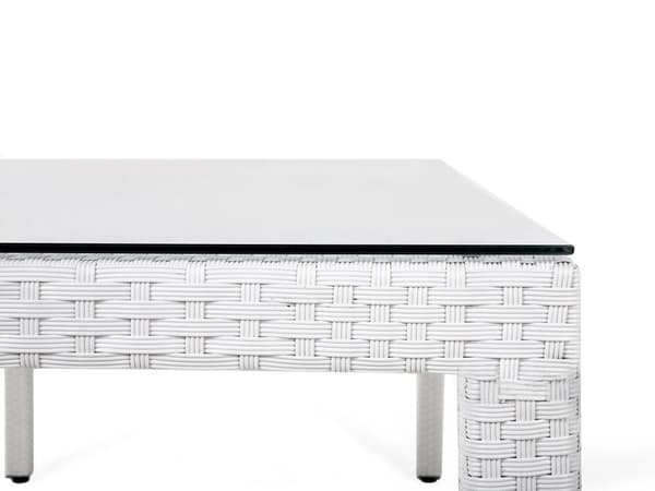Havespisebord Hvid Imiteret Rattan Plade af Hærdet Glas 220 cm 100 cm 8 Personers Rektangulær