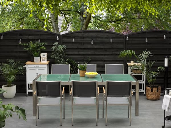 Havebord Krakeleret Effekt Glasbordplade 220 x 100 cm 8 Personers stålstel