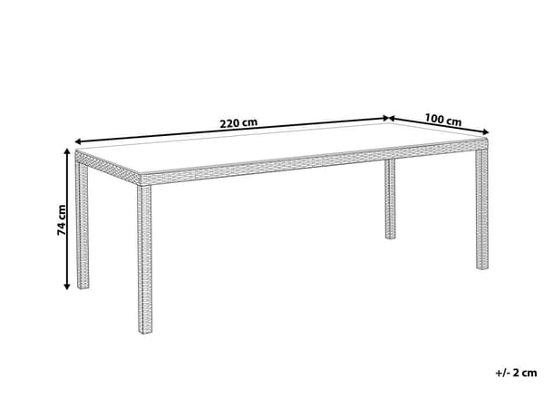 Havespisebord Mørkebrun Imiteret Rattan Plade af Hærdet Glas 220 x 100 cm 8 Personers Rektangulær