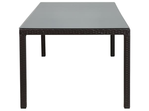 Havespisebord Mørkebrun Imiteret Rattan Plade af Hærdet Glas 220 x 100 cm 8 Personers Rektangulær