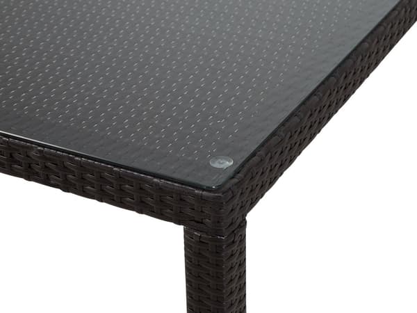 Havespisebord Mørkebrun Imiteret Rattan Plade af Hærdet Glas 220 x 100 cm 8 Personers Rektangulær