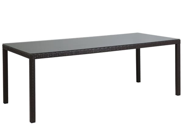 Havespisebord Mørkebrun Imiteret Rattan Plade af Hærdet Glas 220 x 100 cm 8 Personers Rektangulær
