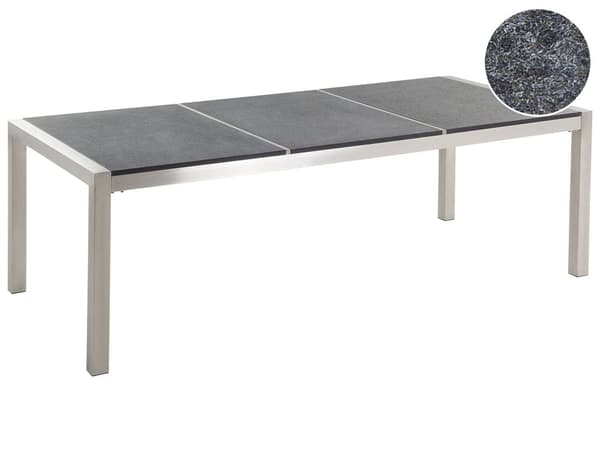 Have Spisebordssæt Grå og Sølv Granitbordplade Stål Ben Udendørs Modstandsdygtig 8 Personers 220 x 100 x 74 cm