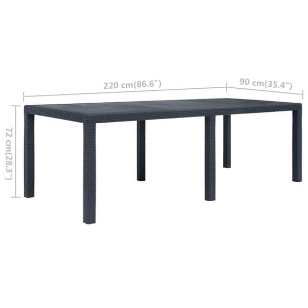 vidaXL havebord 220 x 90 x 72 cm plastik rattanlook antracitgrå
