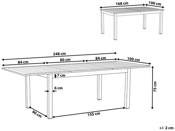 Utomhus Trädgårdsbord i Grå Färg 75 x 168/248 x 100 cm med Bordsskiva av Aluminium Utdragbart