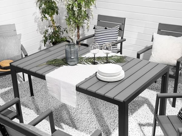 Trädgårdsbord Grå och Svart Aluminium Träplast för 6 Personer 150 x 90 cm Modern